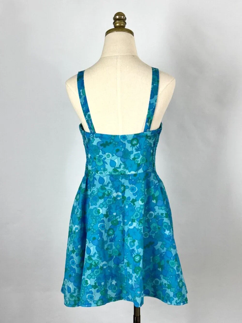 Vtg 60s Abercrombie & Fitch XL Floral Swimsuit Dress Romper Playsuit Mod Retro